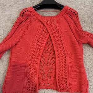 Free People Women's Red Cable Knit Sweater